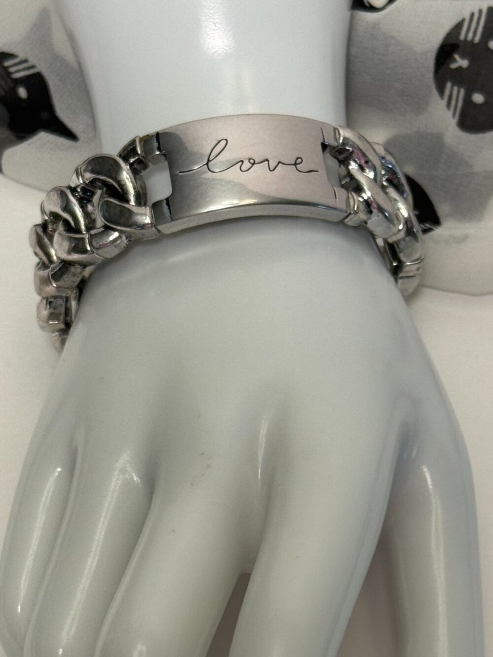 Love Silver Tone Engraved Bracelet Love Bible Stretchy Distressed Chain Link
